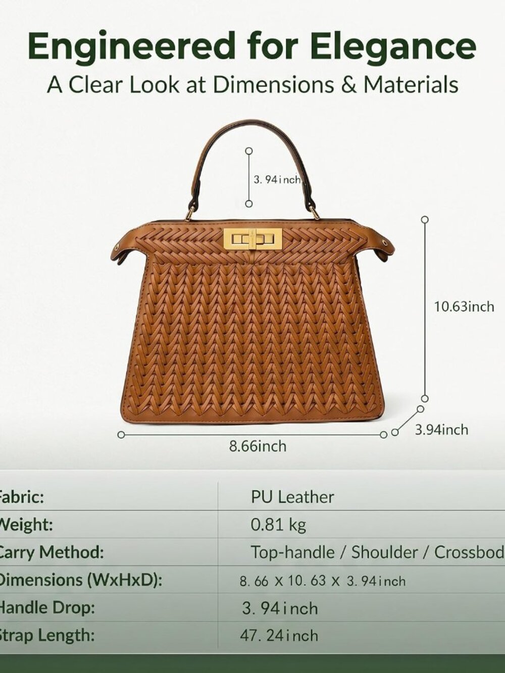 Woven Faux Leather Shoulder Bag for Women - Genuine Faux Leather Top Handle Purs - Picture 6 of 7